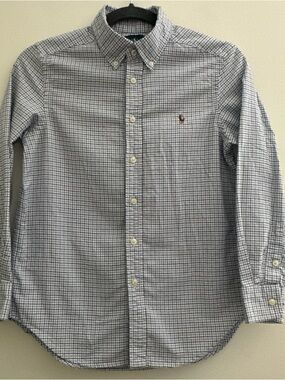 Ralph Lauren Shirt Boys Size M (10-12) Blue Plaid Cotton Casual EUC